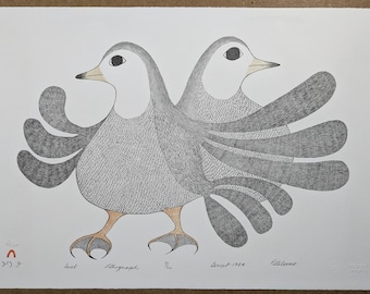 Litografía de Pitaloosie Saila "Duet" 1984, firmada