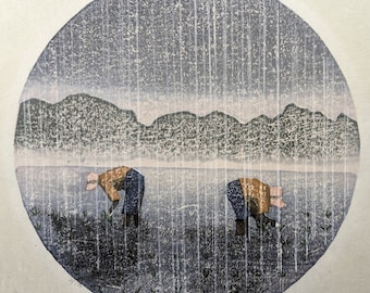 Joshua Rome Woodblock "Satsukiame" 1984, Firmado