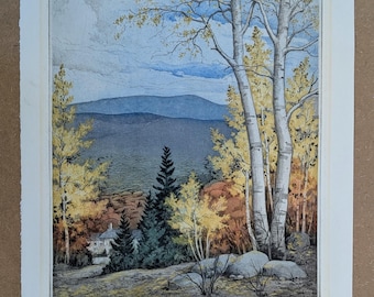 Leon Pescheret Etching "Flaming Foliage in the Poconos" 1947, Signed
