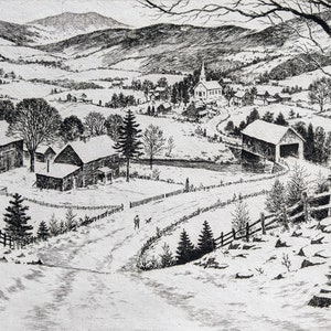George Bradshaw Etching &quot;Across the Valley&quot; 1940, Signed
