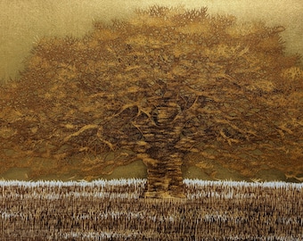 Hajime Namiki Woodblock "Tree Scene 92" 1999, Signed
