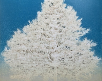 Joichi Hoshi Woodblock "Árbol blanco (C)" 1974, Firmado
