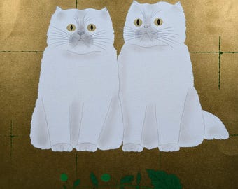 Bloque de madera de Tadashige Nishida "Buenos amigos (blanco)", 2001, firmado