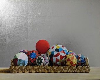 Yoshika Fujita Lithograph "Temari Balls" c. 1980, Signed