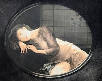 Ushio Takahashi Mezzotint "Gengetsu" 1982, Signed