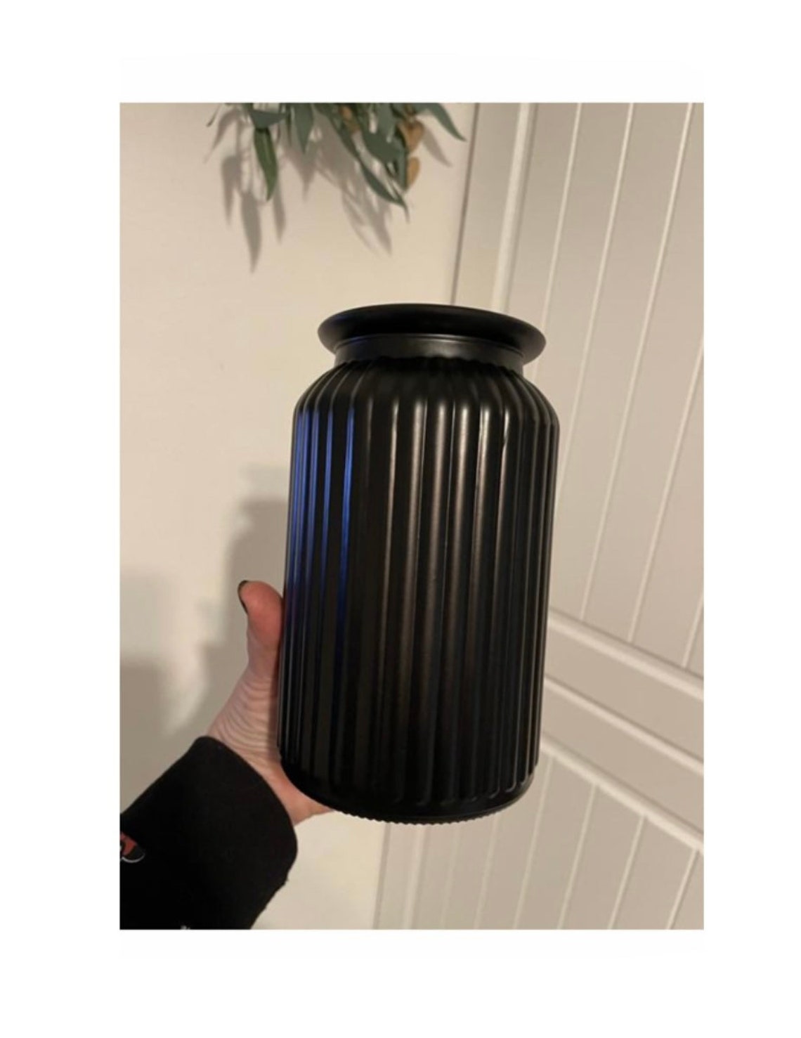 Black Ribbed Vase Matt Black Glass Vase Vintage Sweetie Etsy