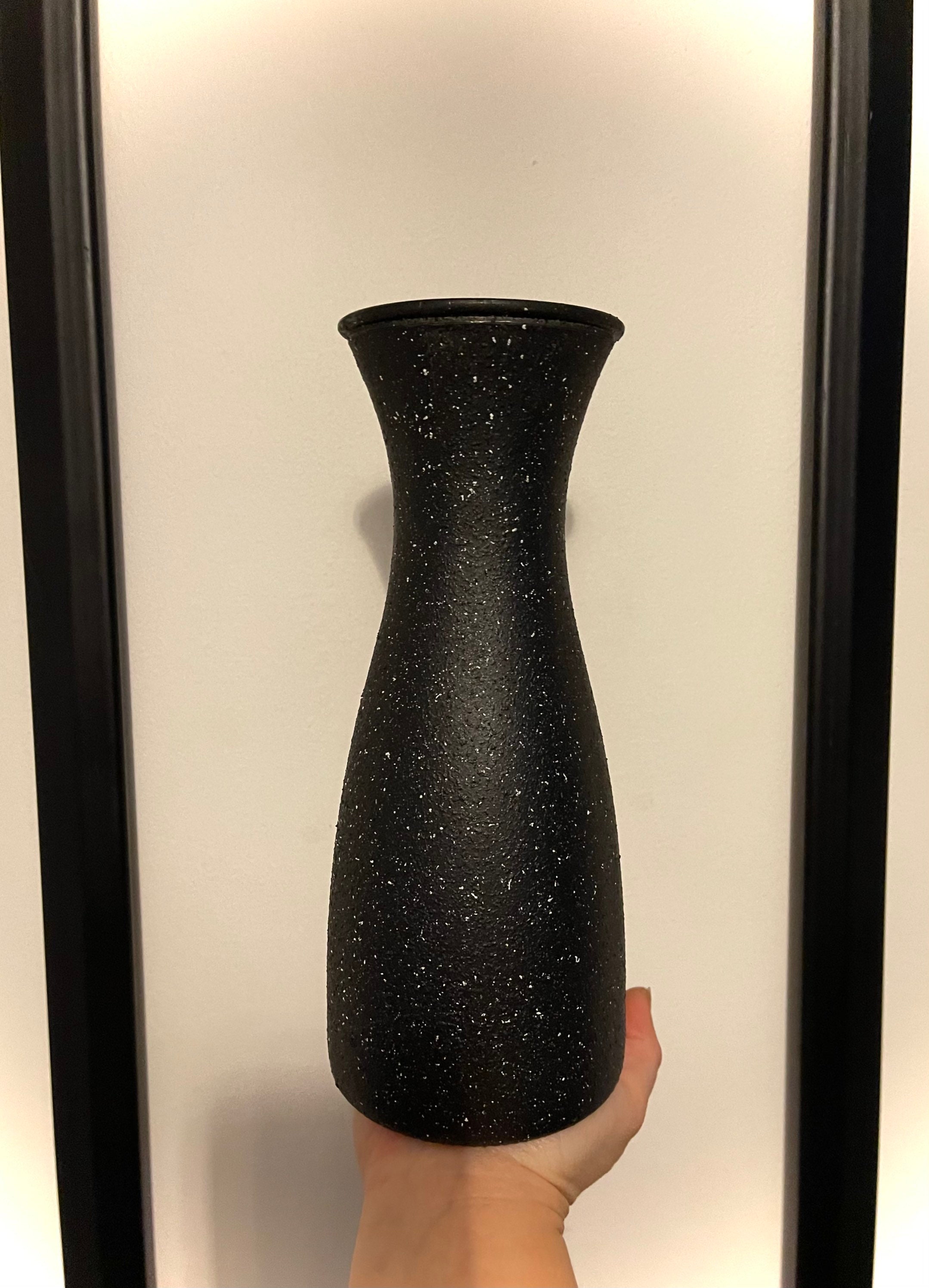 Tall Black Stone Vase Textured Vase Speckled Black Glass Etsy