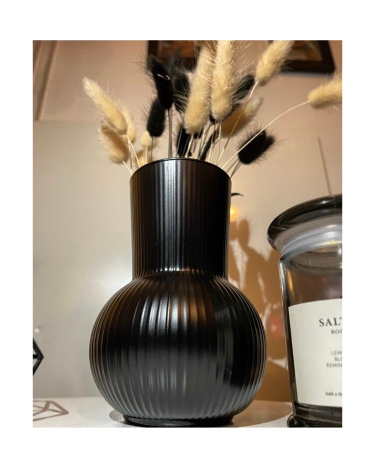 Black Ribbed Vase Matt Black Glass Vase Glass Ribbed vase Etsy