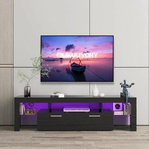 TV Stand with Adjustable LED and Large Storage Drawers I Led TV Stand I Media Center I Black tv cabinet