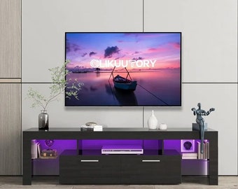 TV Stand with Adjustable LED and Large Storage Drawers I Led TV Stand I Media Center I Black tv cabinet