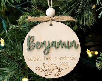 First Christmas Wooden Personalized Baby Ornament Wood Baby Keepsake Ornament Baby's First Christmas Ornament New Baby Gift Baby Shower