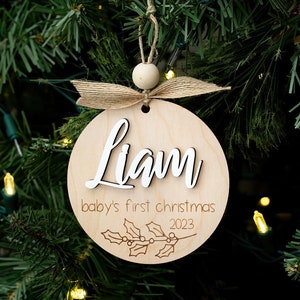 First Christmas Wooden Personalized Baby Ornament Wood Baby Keepsake Ornament Baby's First Christmas Ornament New Baby Gift Baby Shower
