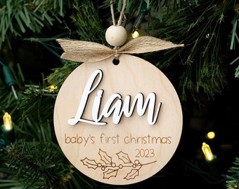 First Christmas Wooden Personalized Baby Ornament Wood Baby Keepsake Ornament Baby's First Christmas Ornament New Baby Gift Baby Shower