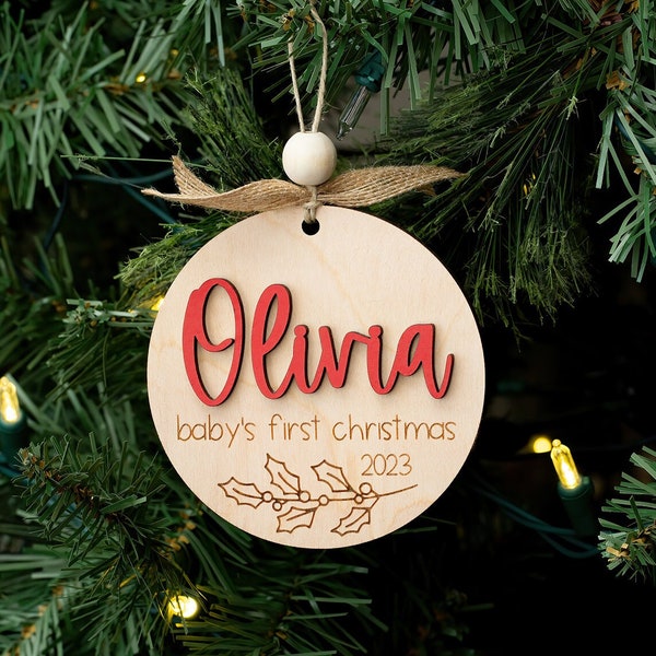 First Christmas Wooden Personalized Baby Ornament Wood Baby Keepsake Ornament Baby's First Christmas Ornament New Baby Gift Baby Shower Gift