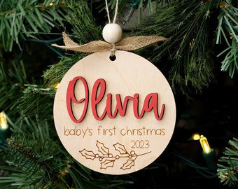 First Christmas Wooden Personalized Baby Ornament Wood Baby Keepsake Ornament Baby's First Christmas Ornament New Baby Gift Baby Shower Gift