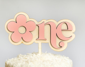 Flower Cake Topper First Birthday Boho Daisy Cake Topper Wood ONE Cake Topper Smash Cake Topper Retro Groovy Boho Birthday Party Decor