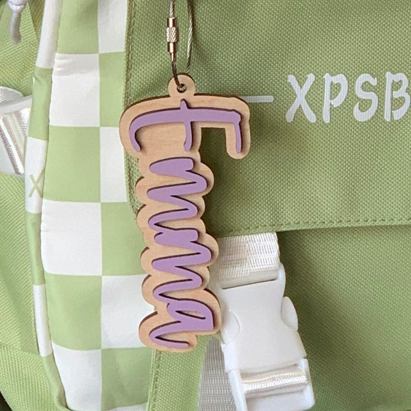 Backpack Tags Personalized Kids Keychains Personalized Keychain Wooden Name Tag Kids Luggage Tag Diaper Bag Tag Custom name Keychain Clip