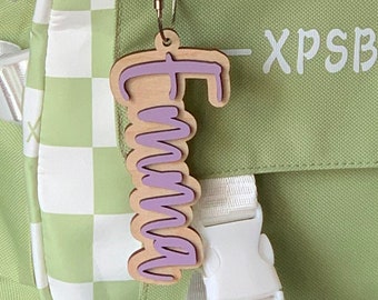Backpack Tags Personalized Kids Keychains Personalized Keychain Wooden Name Tag Kids Luggage Tag Diaper Bag Tag Custom name Keychain Clip