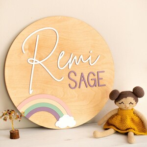 Rainbow Round Name Sign, Nursery Round Name Sign Girl, 3D Baby Name Sign, Boho Rainbow Baby Room, Girl Nursery Decor, Rainbow Baby Decor