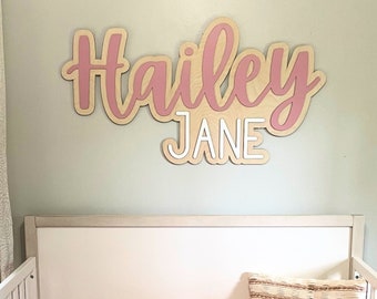 Nursery Name Sign Wood Custom stacked baby name sign large wood name sign above crib cut out baby girl name sign outline sign baby shower