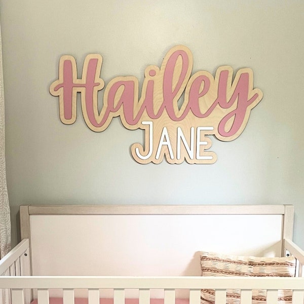 Nursery Name Sign Wood Custom stacked baby name sign large wood name sign above crib cut out baby girl name sign outline sign baby shower