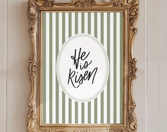 He is Risen Christian Wall Art Easter Green Stripe Scripture Print Hand Scripted Minimalist Bible Scripture Wall t Want Christian Wall Decor