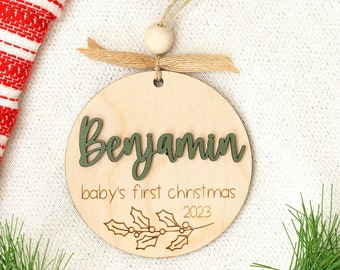 Baby's First Christmas Ornament 2024 Wooden Personalized Baby Ornament Wood Baby Keepsake Ornament My First Christmas Baby Shower Gift