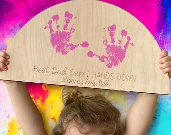 Best Dad Ever Hands Down Sign Wood Kids Handprint Sign for Father's Day Gift Worlds Best Grandpa Personalized Grandfather Gift from Grandkid