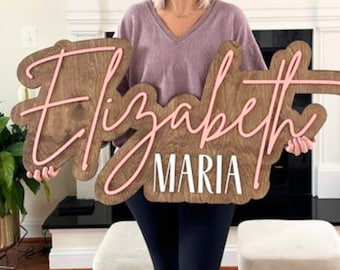 3D Nursery Sign Layered Name, custom layered baby name sign, large wood name sign, above crib cut out, baby girl name sign, outline sign