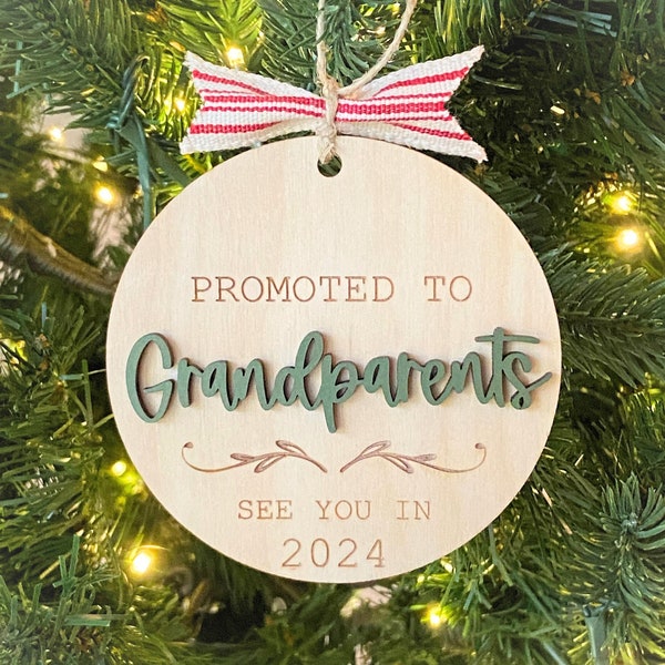 Promoted to Grandma Ornament Grandparent Ornament Pregnancy Announcement Christmas Ornament Reveal to Grandparents New Baby Announcement