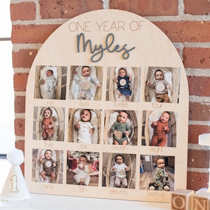 My First Year One Year of Photo Board Wooden Milestone Board 1st Birthday Milestone Board First Birthday Decorations 12 Months Photo Banner