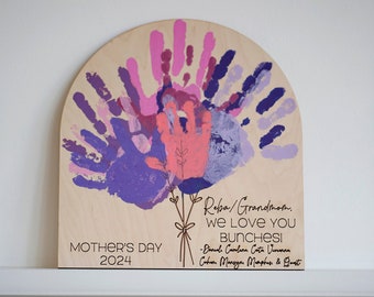 Mother's Day Gifts for Grandma Personalized Mother's Day Keepsake Grandkids DIY Handprint Art Grandmother Mom Custom Flower with Kids Name