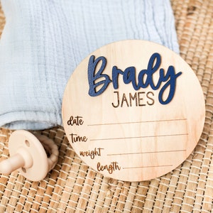 Round Wooden Baby Plaque, 3D Custom Wood Baby Name Announcement Sign, Birth Announcement, Baby Name Custom Sign