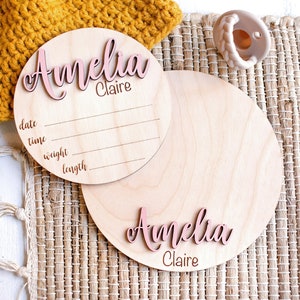 Round Wooden Baby Plaque, 3D Custom Wood Baby Name Announcement Sign, Birth Announcement, Baby Name Custom Sign