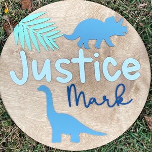 Custom Kid Name Sign Dinosaur Theme Wooden Baby Name Sign Newborn Name Sign Baby Hospital Sign Dinosaur Sign for Baby Shower