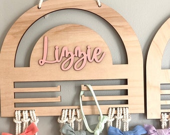 Personalized Hair Bow Organizer Hair Bow Holder Gift for Girl, Neutral Bow Headband Clip Holder Boho Bow Organizer Hair Clip Holder