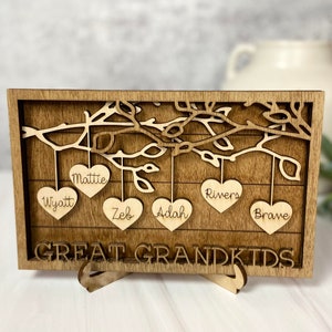 Custom Family Tree Wood Frame, Personalized Mothers Gift, Mothers Day Gift, Gift for Grandma, Hanging Hearts Family, Grandkids, Kids