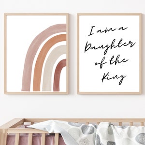 Boho Rainbow Wall Art  Daughter of the King Nursery Art Prints Girl Nursery Wall Art Rainbow Nursery Print Modern Girl&#39;s Nursery Scripture
