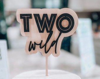 Two Wild Cake Topper Birthday Tropical Theme 2nd Birthday Party Jungle Animal Safari Toddler Birthday Party Smash Cake 2nd Birthday Wood