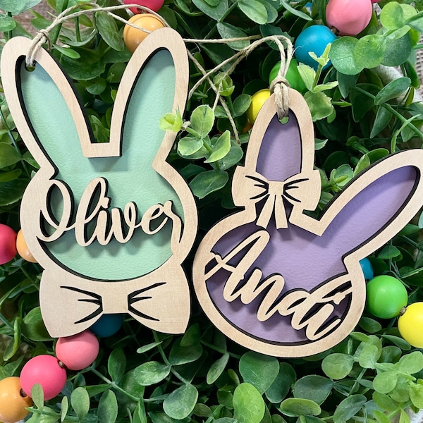 Personalized Easter Basket Tag Custom Easter Bunny Tag Easter Basket Name Tag Wood Laser Cut Easter Bunny Tag
