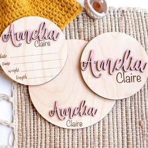 Footprint Birth Announcement for Hospital Custom Wooden Stat Baby Name Sign Round Birth Announcement Name Sign Baby Announcement Sign Gift Stat+Name+Foot
