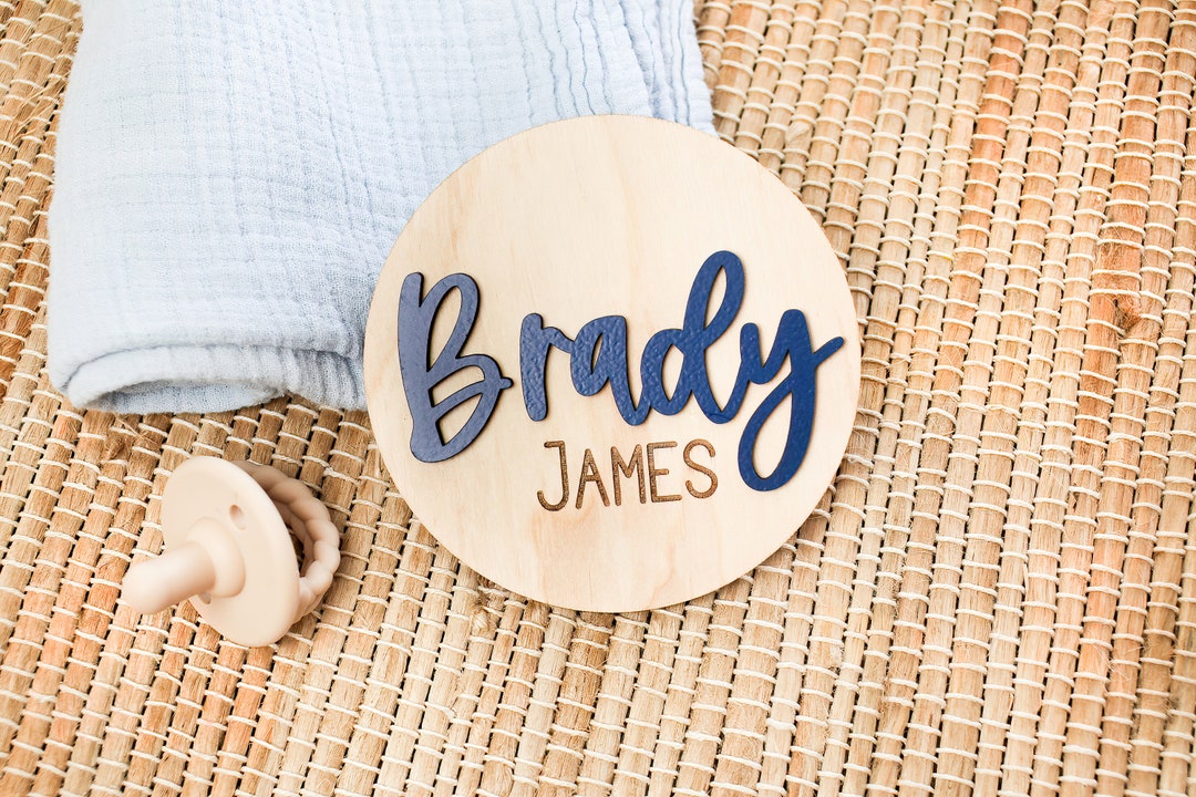 Baby Announcement Sign Round Wood Birth Name Sign for Hospital Nursery ...