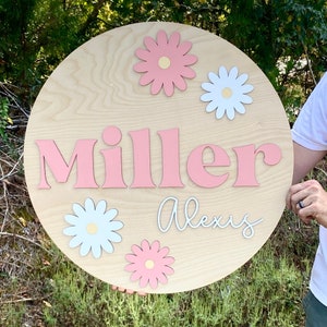 Large Girl Name Sign Kids Room Name Sign Custom Floral Name Sign Round Name Sign Round Wood Sign Wooden Name Custom Floral Name Sign Gift
