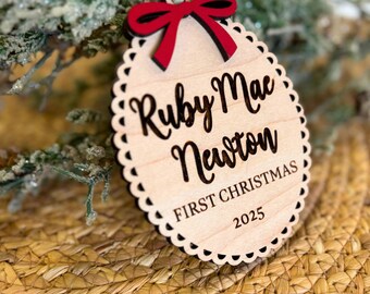 Baby First Christmas Ornament 2026 Personalized Wooden Keepsake Gift Newborn Infant Holiday Memento Custom Engraved Tree Hanging Nursery