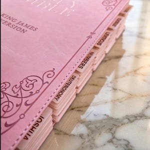 Women's Large Print Study Bible Pink Faux Leather KJV Tabbed Personalized Engraved Bible for Christian Women Faith Inspired Gift for Wife