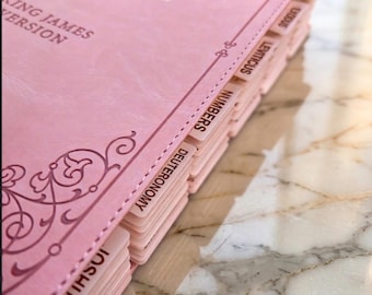 Women's Large Print Study Bible Pink Faux Leather KJV Tabbed Personalized Engraved Bible for Christian Women Faith Inspired Gift for Wife