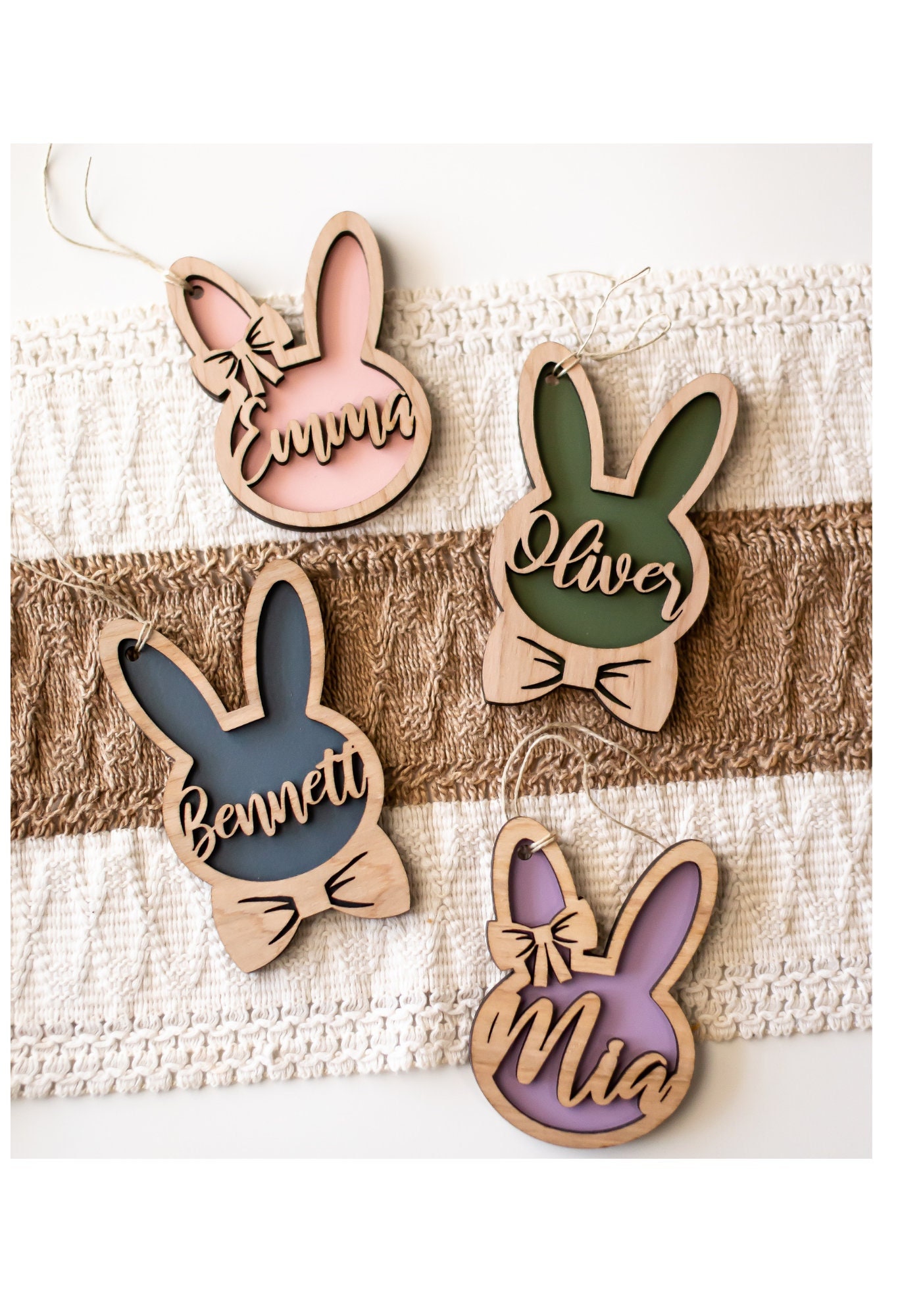 Personalized Bunny Easter Basket Tag, Custom Easter Place Card Name, Easter Basket Name Charm