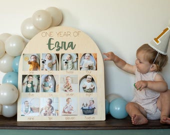 My First Year One Year of Photo Board Wooden Milestone Board 1st Birthday Milestone Board First Birthday Decorations 12 Months Photo Banner