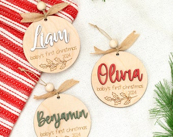 First Christmas Wooden Personalized Baby Ornament Wood Baby Keepsake Ornament Baby's First Christmas Ornament New Baby Gift Baby Shower