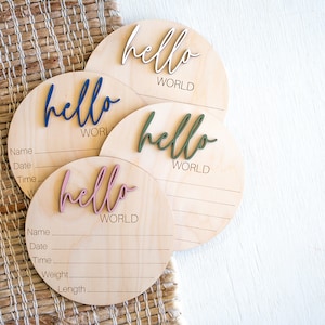 Birth Stats Sign: Wooden Hello World Baby Announcement